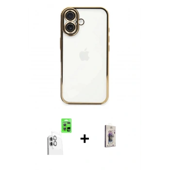 MARSİLYAN™- iPhone 16 Plus Kılıf Vadi Minimal - Siyah Bilvis 3D Cam Ekran Koruyucu + Raze Metal Kamera Lens - BZ