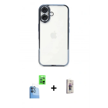 MARSİLYAN™- iPhone 16 Plus Kılıf Vadi Minimal - Siyah Bilvis 3D Cam Ekran Koruyucu + Raze Metal Kamera Lens - LT