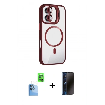 MARSİLYAN™- iPhone 16 Plus Kılıf Yadigar Asil Koleksiyonu - Siyah 3D Antistatik Hayalet Cam Ekran Koruyucu + Raze Metal Kamera Lens - LT