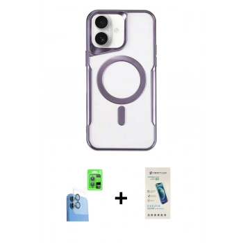 MARSİLYAN™- iPhone 16 Plus Kılıf Yadigar Klasik Özel Seri - Şeffaf Pasifik Cam Ekran Koruyucu + Raze Metal Kamera Lens - LT