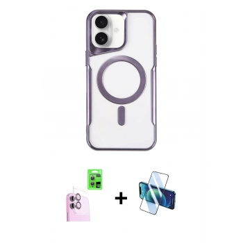 MARSİLYAN™- iPhone 16 Plus Kılıf Yadigar Klasik Özel Seri - Siyah 3D Antistatik Cam Ekran Koruyucu + Raze Metal Kamera Lens - PE