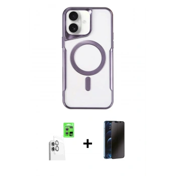 MARSİLYAN™- iPhone 16 Plus Kılıf Yadigar Klasik Özel Seri - Siyah 3D Antistatik Hayalet Cam Ekran Koruyucu + Raze Metal Kamera Lens - BZ