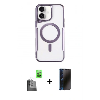 MARSİLYAN™- iPhone 16 Plus Kılıf Yadigar Klasik Özel Seri - Siyah 3D Antistatik Hayalet Cam Ekran Koruyucu + Raze Metal Kamera Lens - SH