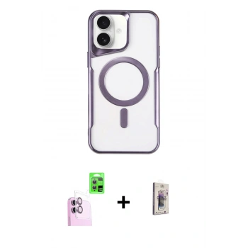 MARSİLYAN™- iPhone 16 Plus Kılıf Yadigar Klasik Özel Seri - Siyah Bilvis 3D Cam Ekran Koruyucu + Raze Metal Kamera Lens - PE