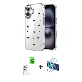 MARSİLYAN™- iPhone 16 Plus Kılıf Yörünge Form - Siyah 3D Antistatik Seramik Nano Ekran Koruyucu + Raze Metal Kamera Lens - BZ