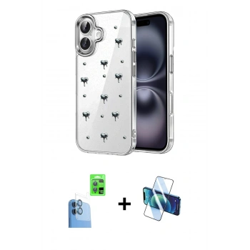 MARSİLYAN™- iPhone 16 Plus Kılıf Yörünge Form - Siyah 3D Antistatik Seramik Nano Ekran Koruyucu + Raze Metal Kamera Lens - LT
