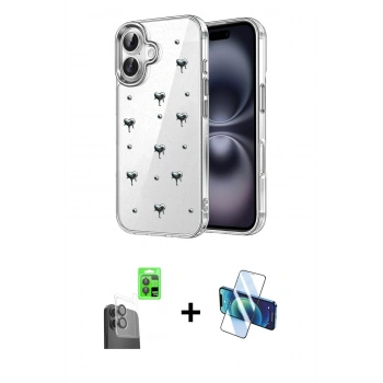 MARSİLYAN™- iPhone 16 Plus Kılıf Yörünge Form - Siyah 3D Antistatik Seramik Nano Ekran Koruyucu + Raze Metal Kamera Lens - SH