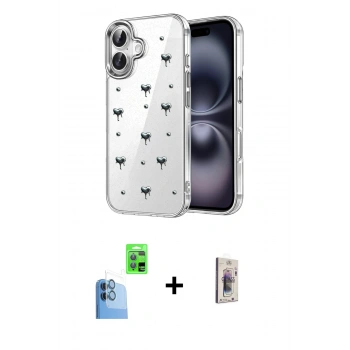 MARSİLYAN™- iPhone 16 Plus Kılıf Yörünge Form - Siyah Bilvis 3D Cam Ekran Koruyucu + Raze Metal Kamera Lens - LT