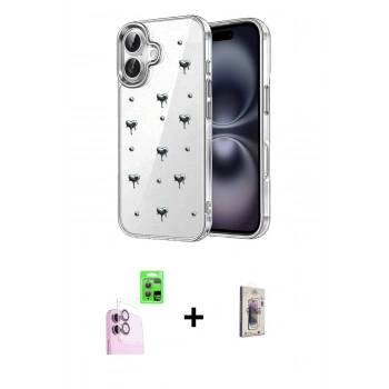 MARSİLYAN™- iPhone 16 Plus Kılıf Yörünge Form - Siyah Bilvis 3D Cam Ekran Koruyucu + Raze Metal Kamera Lens - PE