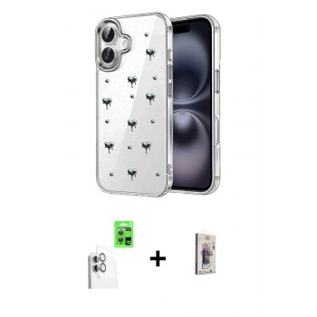 MARSİLYAN™- iPhone 16 Plus Kılıf Yörünge Form - Siyah Bilvis 3D Cam Ekran Koruyucu + Raze Metal Kamera Lens - BZ