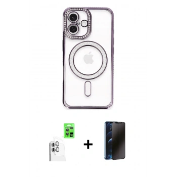 MARSİLYAN™- iPhone 16 Plus Kılıf Zirve Doku Prime - Siyah 3D Antistatik Hayalet Cam Ekran Koruyucu + Raze Metal Kamera Lens - BZ