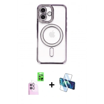 MARSİLYAN™- iPhone 16 Plus Kılıf Zirve Doku Prime - Siyah 3D Antistatik Seramik Nano Ekran Koruyucu + Raze Metal Kamera Lens - PE