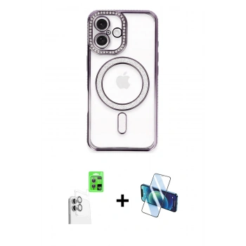 MARSİLYAN™- iPhone 16 Plus Kılıf Zirve Doku Prime - Siyah 3D Antistatik Seramik Nano Ekran Koruyucu + Raze Metal Kamera Lens - BZ