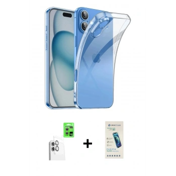 MARSİLYAN™- iPhone 16 Plus Kılıf Zirve Doku - Şeffaf Pasifik Cam Ekran Koruyucu + Raze Metal Kamera Lens - BZ