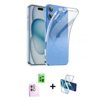 MARSİLYAN™- iPhone 16 Plus Kılıf Zirve Doku - Siyah 3D Antistatik Seramik Nano Ekran Koruyucu + Raze Metal Kamera Lens - PE