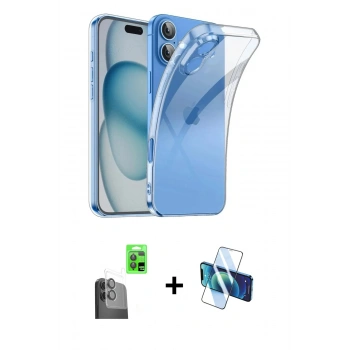 MARSİLYAN™- iPhone 16 Plus Kılıf Zirve Doku - Siyah 3D Antistatik Seramik Nano Ekran Koruyucu + Raze Metal Kamera Lens - SH