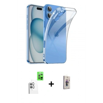 MARSİLYAN™- iPhone 16 Plus Kılıf Zirve Doku - Siyah Bilvis 3D Cam Ekran Koruyucu + Raze Metal Kamera Lens - BZ