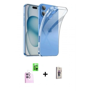 MARSİLYAN™- iPhone 16 Plus Kılıf Zirve Doku - Siyah Bilvis 3D Cam Ekran Koruyucu + Raze Metal Kamera Lens - PE