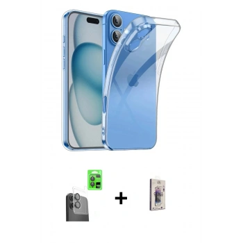 MARSİLYAN™- iPhone 16 Plus Kılıf Zirve Doku - Siyah Bilvis 3D Cam Ekran Koruyucu + Raze Metal Kamera Lens - SH