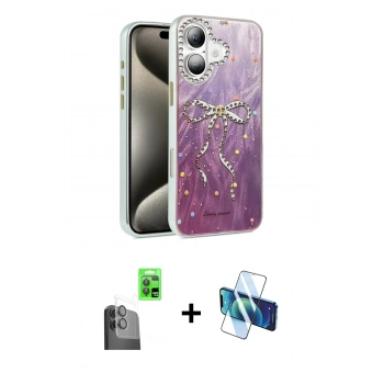 MARSİLYAN™- iPhone 16 Plus Kılıf Zirve Modern Prime - Siyah 3D Antistatik Cam Ekran Koruyucu + Raze Metal Kamera Lens - SH