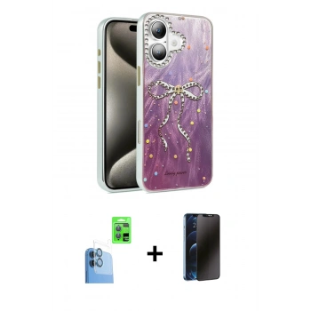 MARSİLYAN™- iPhone 16 Plus Kılıf Zirve Modern Prime - Siyah 3D Antistatik Hayalet Cam Ekran Koruyucu + Raze Metal Kamera Lens - LT