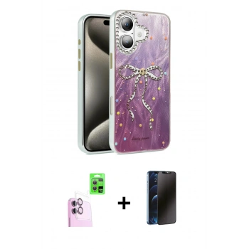 MARSİLYAN™- iPhone 16 Plus Kılıf Zirve Modern Prime - Siyah 3D Antistatik Hayalet Cam Ekran Koruyucu + Raze Metal Kamera Lens - PE