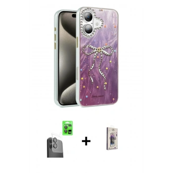 MARSİLYAN™- iPhone 16 Plus Kılıf Zirve Modern Prime - Siyah Bilvis 3D Cam Ekran Koruyucu + Raze Metal Kamera Lens - SH