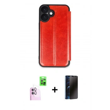 MARSİLYAN™- iPhone 16 Plus Kılıf Zirve Yansıma Serisi - Siyah 3D Antistatik Hayalet Cam Ekran Koruyucu + Raze Metal Kamera Lens - PE