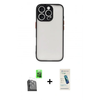 MARSİLYAN™- iPhone 16 Pro Kılıf Ahenk Çizgi Serisi - Şeffaf Pasifik Cam Ekran Koruyucu + Raze Metal Kamera Lens - SH
