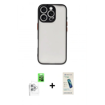 MARSİLYAN™- iPhone 16 Pro Kılıf Ahenk Çizgi Serisi - Şeffaf Pasifik Cam Ekran Koruyucu + Raze Metal Kamera Lens - BZ