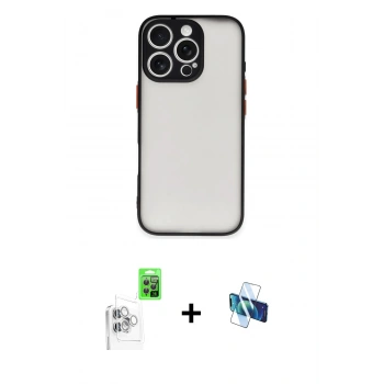 MARSİLYAN™- iPhone 16 Pro Kılıf Ahenk Çizgi Serisi - Siyah 3D Antistatik Seramik Nano Ekran Koruyucu + Raze Metal Kamera Lens - BZ