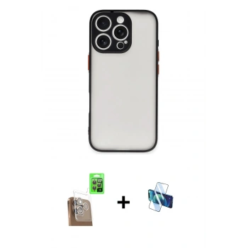 MARSİLYAN™- iPhone 16 Pro Kılıf Ahenk Çizgi Serisi - Siyah 3D Antistatik Seramik Nano Ekran Koruyucu + Raze Metal Kamera Lens - CLTM