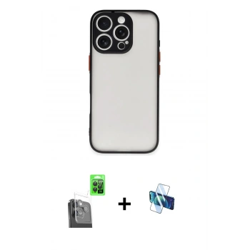 MARSİLYAN™- iPhone 16 Pro Kılıf Ahenk Çizgi Serisi - Siyah 3D Antistatik Seramik Nano Ekran Koruyucu + Raze Metal Kamera Lens - SH