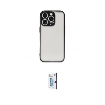 MARSİLYAN™- iPhone 16 Pro Kılıf Ahenk Çizgi Serisi - Siyah Bilvis 0.18mm Plus Cam Ekran Koruyucu
