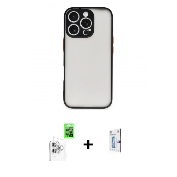 MARSİLYAN™- iPhone 16 Pro Kılıf Ahenk Çizgi Serisi - Siyah Bilvis 0.18mm Plus Cam Ekran Koruyucu + Raze Metal Kamera Lens - BZ