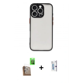 MARSİLYAN™- iPhone 16 Pro Kılıf Ahenk Çizgi Serisi - Siyah Bilvis 0.18mm Plus Cam Ekran Koruyucu + Raze Metal Kamera Lens - CLTM