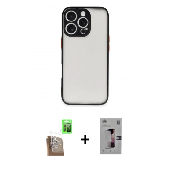 MARSİLYAN™- iPhone 16 Pro Kılıf Ahenk Çizgi Serisi - Siyah Bilvis 3D Mat Cam Ekran Koruyucu + Raze Metal Kamera Lens - CLTM