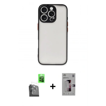 MARSİLYAN™- iPhone 16 Pro Kılıf Ahenk Çizgi Serisi - Siyah Bilvis 3D Mat Cam Ekran Koruyucu + Raze Metal Kamera Lens - SH