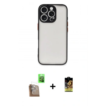 MARSİLYAN™- iPhone 16 Pro Kılıf Ahenk Çizgi Serisi - Siyah Buffer Cam Ekran Koruyucu + Raze Metal Kamera Lens - CLTM