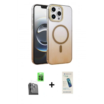 MARSİLYAN™- iPhone 16 Pro Kılıf Ahenk Doku Özel Seri - Şeffaf Pasifik Cam Ekran Koruyucu + Raze Metal Kamera Lens - SH