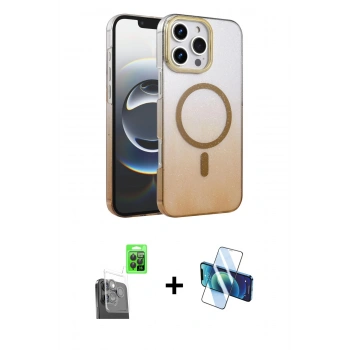MARSİLYAN™- iPhone 16 Pro Kılıf Ahenk Doku Özel Seri - Siyah 3D Antistatik Cam Ekran Koruyucu + Raze Metal Kamera Lens - SH