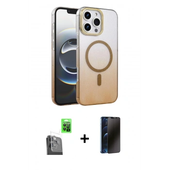 MARSİLYAN™- iPhone 16 Pro Kılıf Ahenk Doku Özel Seri - Siyah 3D Antistatik Hayalet Cam Ekran Koruyucu + Raze Metal Kamera Lens - SH