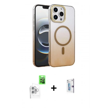MARSİLYAN™- iPhone 16 Pro Kılıf Ahenk Doku Özel Seri - Siyah Bilvis 0.18mm Plus Cam Ekran Koruyucu + Raze Metal Kamera Lens - BZ