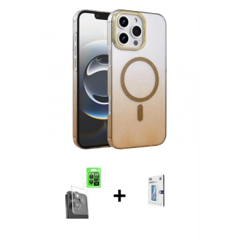 MARSİLYAN™- iPhone 16 Pro Kılıf Ahenk Doku Özel Seri - Siyah Bilvis 0.18mm Plus Cam Ekran Koruyucu + Raze Metal Kamera Lens - SH