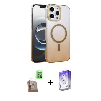 MARSİLYAN™- iPhone 16 Pro Kılıf Ahenk Doku Özel Seri - Siyah Bilvis 5in1 3D Magic Cam Ekran Koruyucu + Raze Metal Kamera Lens - CLTM