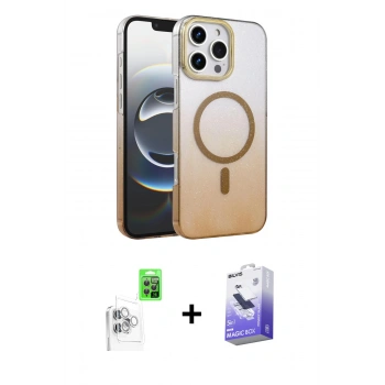 MARSİLYAN™- iPhone 16 Pro Kılıf Ahenk Doku Özel Seri - Siyah Bilvis 5in1 5D Magic Hayalet Cam Ekran Koruyucu + Raze Metal Kamera Lens - BZ