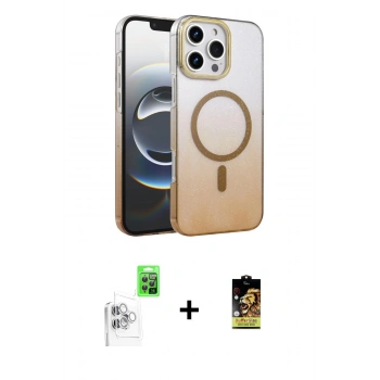 MARSİLYAN™- iPhone 16 Pro Kılıf Ahenk Doku Özel Seri - Siyah Buffer Cam Ekran Koruyucu + Raze Metal Kamera Lens - BZ