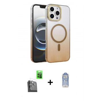 MARSİLYAN™- iPhone 16 Pro Kılıf Ahenk Doku Özel Seri - Siyah Joko Magic 5D Cam + Raze Metal Kamera Lens - SH