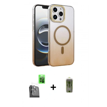 MARSİLYAN™- iPhone 16 Pro Kılıf Ahenk Doku Özel Seri - Siyah Joko Magic 5D Hayalet Cam + Raze Metal Kamera Lens - SH