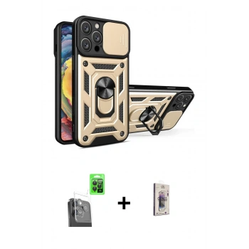 MARSİLYAN™- iPhone 16 Pro Kılıf Ahenk Klasik - Siyah Bilvis 3D Cam Ekran Koruyucu + Raze Metal Kamera Lens - SH
